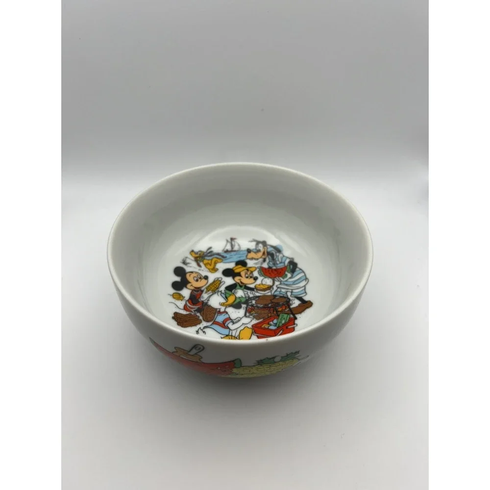 Vintage Disney Mickey Minnie Porcelain Childrens Bowl Goofy Donald Pluto Japan